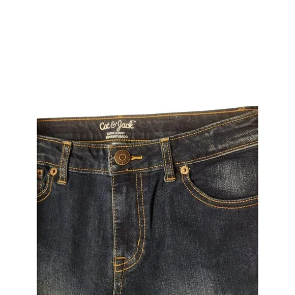 Cat & Jack Straight Jeans Size 12 Dark Wash Denim adjustable waist button - Picture 3 of 7